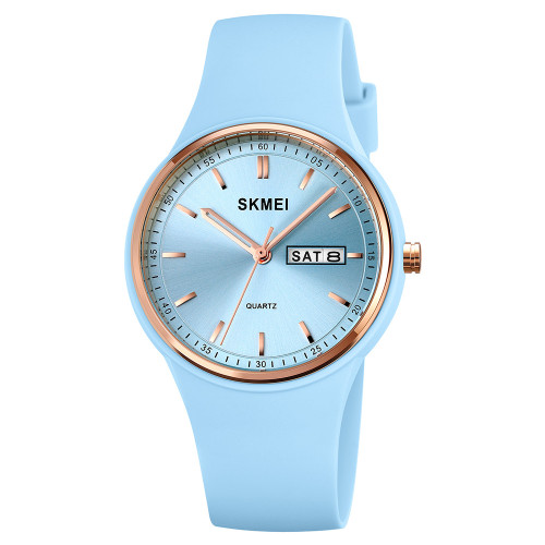 Женские часы Skmei 2057LTBU Lignt Blue с каучуковым ремешком и водозащитой 5 ATM