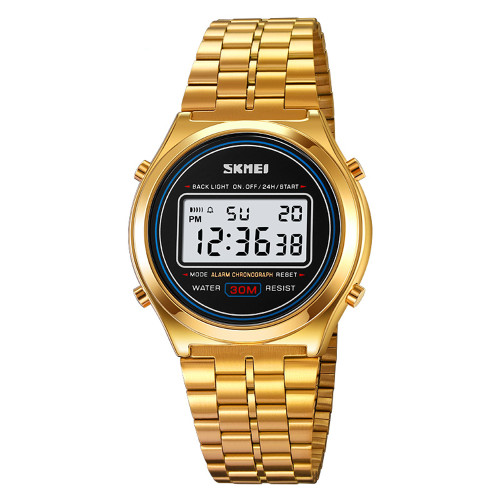 Мужские электронные часы Skmei 2146GD Gold с металлическим браслетом