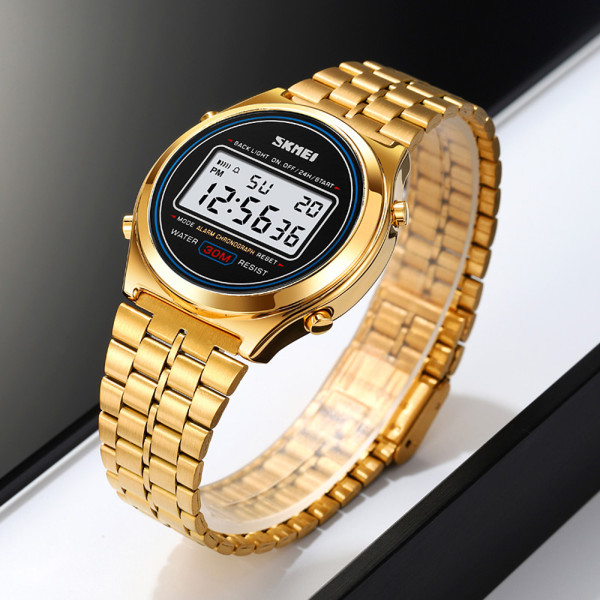 Мужские электронные часы Skmei 2146GD Gold с металлическим браслетом