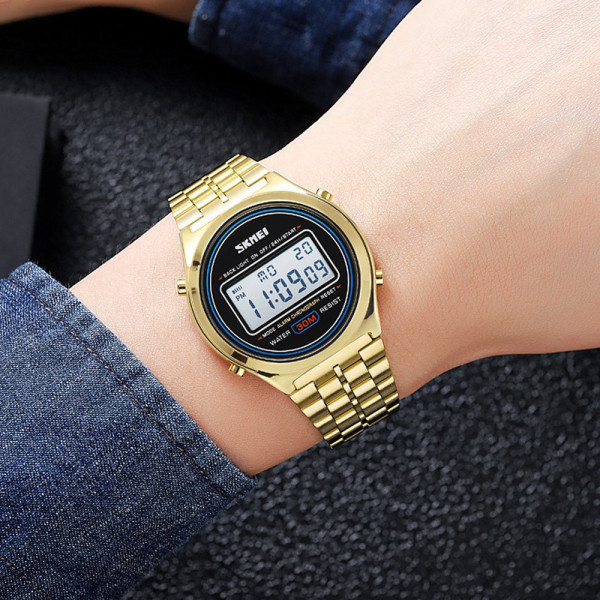 Мужские электронные часы Skmei 2146GD Gold с металлическим браслетом
