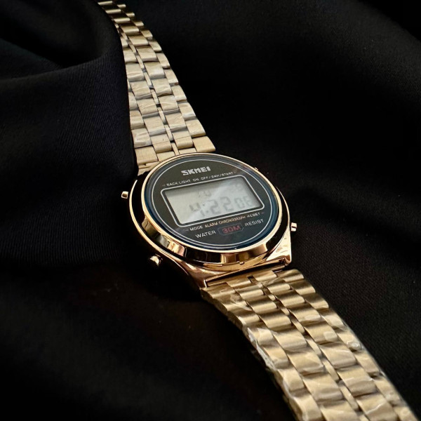 Мужские электронные часы Skmei 2146GD Gold с металлическим браслетом