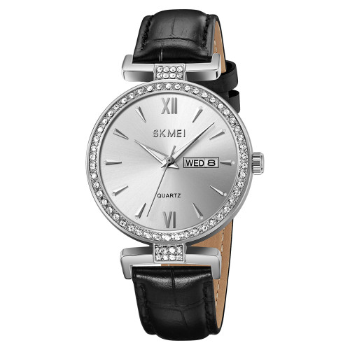 Женские часы Skmei 2090SISI Silver-Silver с кожаным корешком