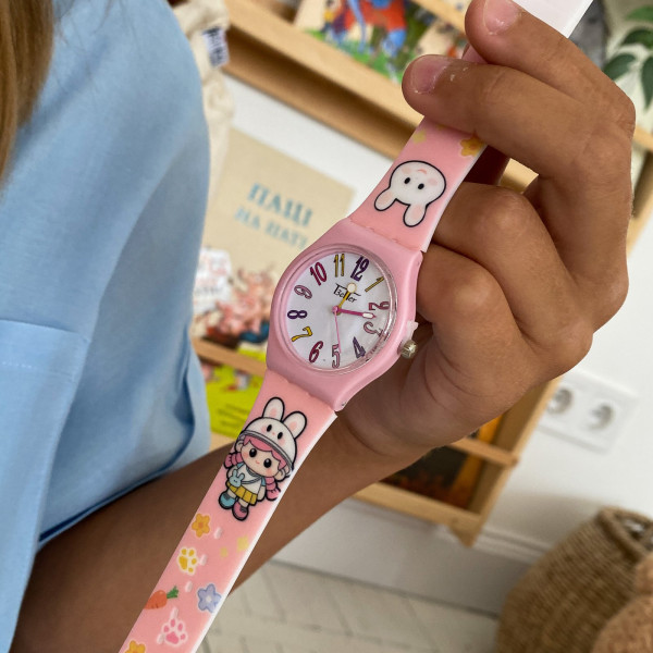 Дитячий кварцовий годинник Better Bunny Light Pink-White з силіконовим ремінцем