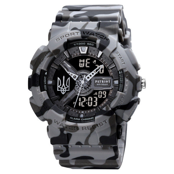 Чоловічий тактичний годинник Patriot 005 Тризуб Camo Grey водонепроникний