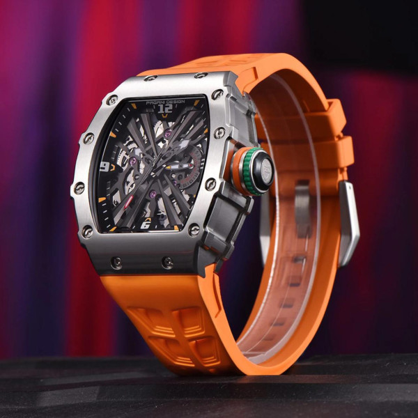 Чоловічий годинник Pagani Design PD-1738 Black-Orange сапфірове скло 5 ATM