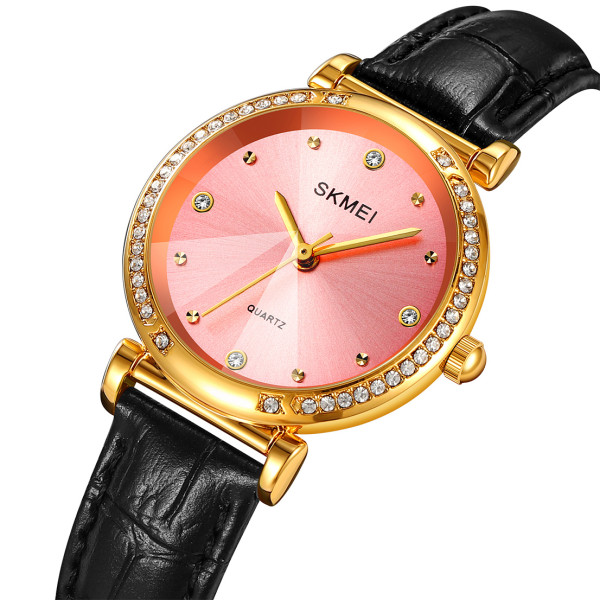Жіночий годинник Skmei 2072PK Pink зі шкіряним ремінцем та рожевим циферблатом
