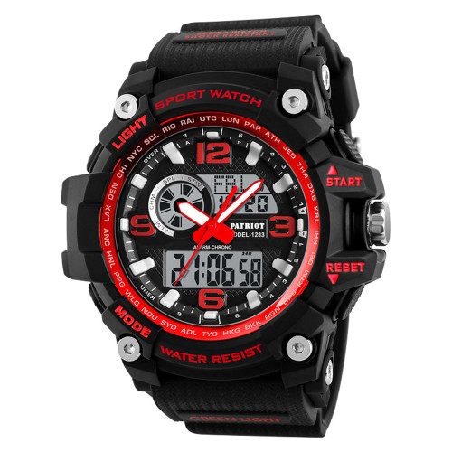 Чоловічий наручний годинник Patriot 012RD Black-Red з підсвічуванням 5 ATM