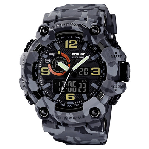 Мужские тактические часы Patriot 002CMGY Camo Gray 5 ATM камуфляж