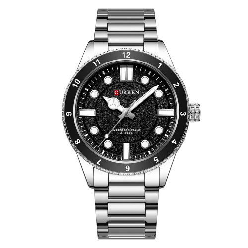 Чоловічий кварцовий годинник Curren 8450 Silver-Black зі сталевим браслетом