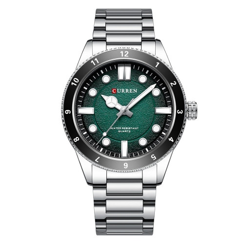 Чоловічий кварцовий годинник Curren 8450 Silver-Green із металевим браслетом