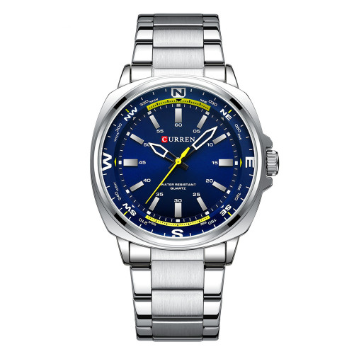 Чоловічий кварцовий годинник Curren 8455 Silver-Blue зі сталевим браслетом