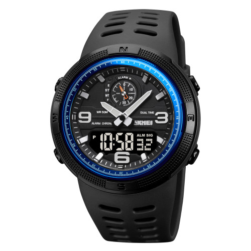 Мужские спортивные часы Skmei 1655BUBK Black-Blue с водозащитой 5 ATM