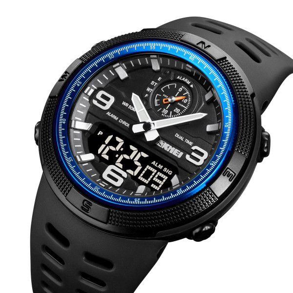 Мужские спортивные часы Skmei 1655BUBK Black-Blue с водозащитой 5 ATM