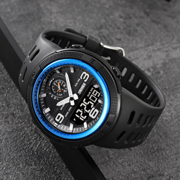 Мужские спортивные часы Skmei 1655BUBK Black-Blue с водозащитой 5 ATM