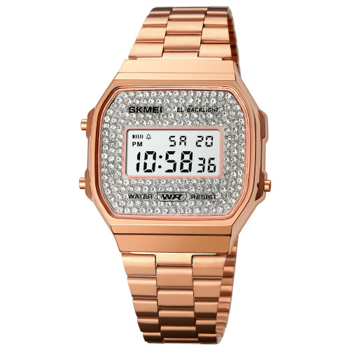 Жіночий електронний годинник Skmei 1808RG Rose Gold з металевим браслетом