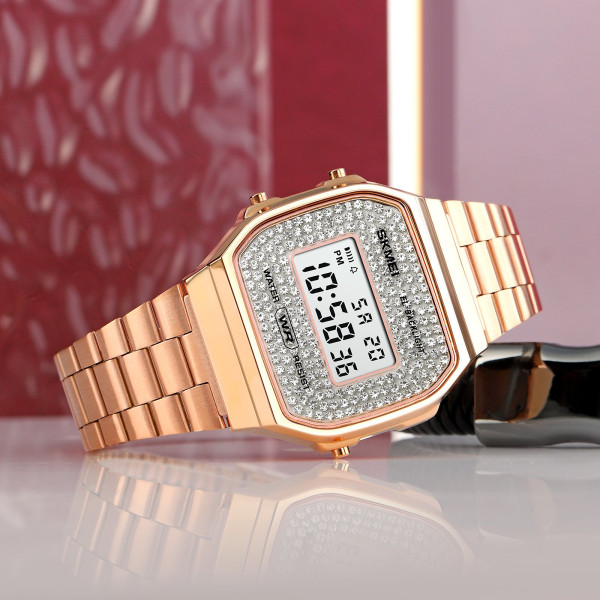 Женские электронные часы Skmei 1808RG Rose Gold с металлическим браслетом