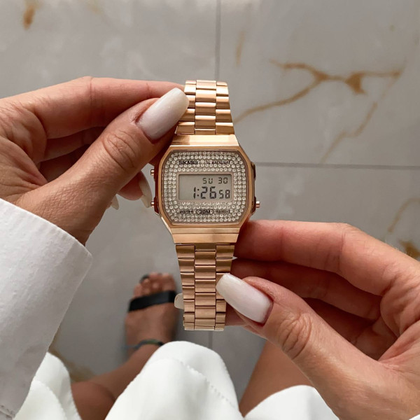 Женские электронные часы Skmei 1808RG Rose Gold с металлическим браслетом