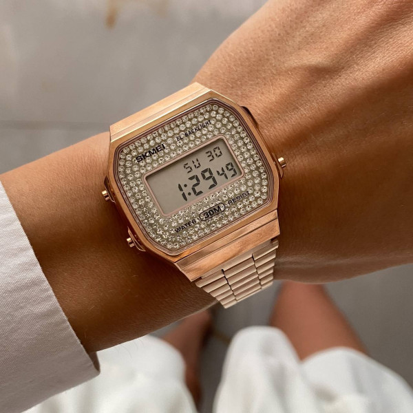 Женские электронные часы Skmei 1808RG Rose Gold с металлическим браслетом