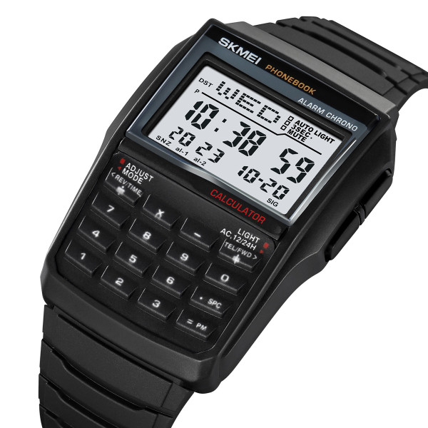 Мужские электронные часы Skmei 2255BK Black с калькулятором и подсветкой
