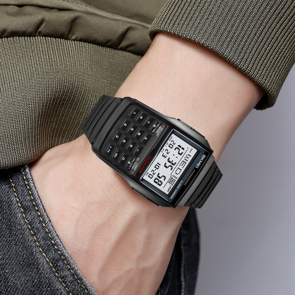 Мужские электронные часы Skmei 2255BK Black с калькулятором и подсветкой