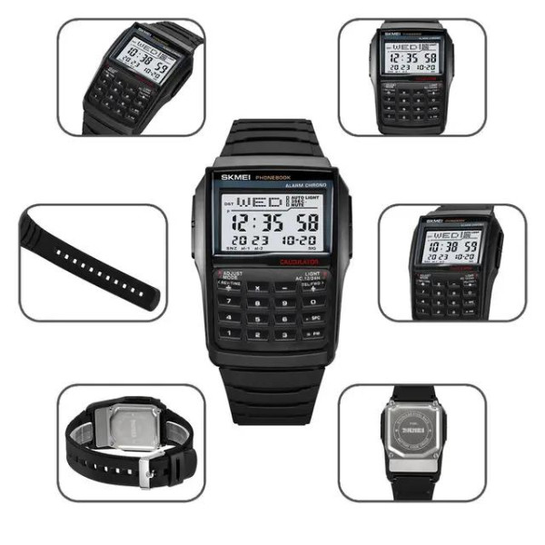 Мужские электронные часы Skmei 2255BK Black с калькулятором и подсветкой