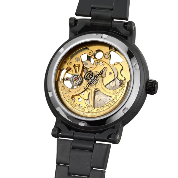 Механические мужские часы Forsining 8277 Black-Red-Gold с автоподзаводом