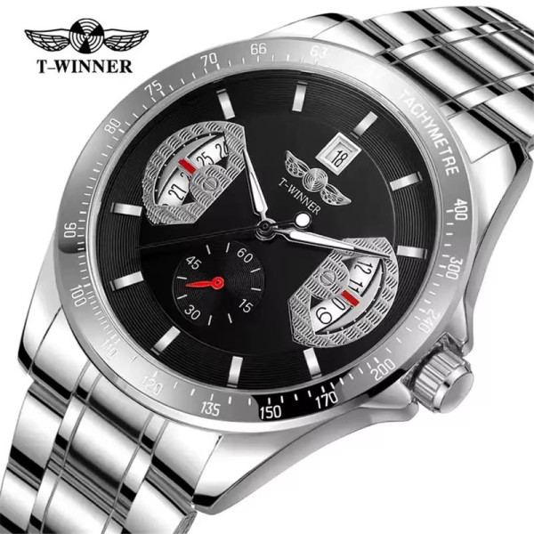Мужские механические часы Winner 8267 Silver-Black с автоподзаводом