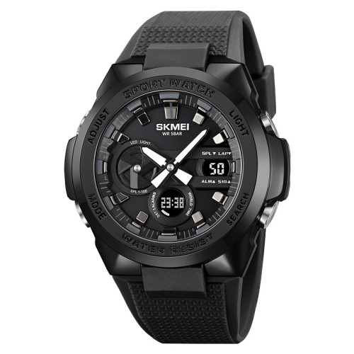 Чоловічий тактичний годинник Skmei 2105BK Black 5 ATM з каучуковим ремінцем