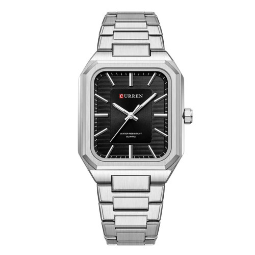 Мужские кварцевые часы Curren 8457 Silver-Black со стальным браслетом