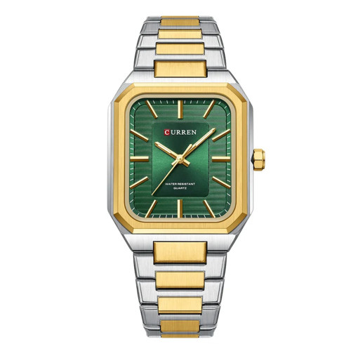 Чоловічий кварцовий годинник Curren 8457 Gold-Green зі сталевим браслетом