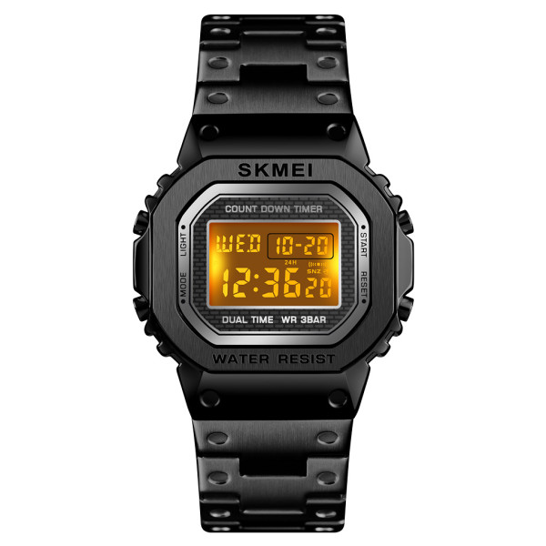 Чоловічий електронний годинник Skmei 1456BK Black у металевому корпусі