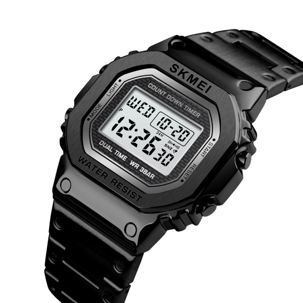 Чоловічий електронний годинник Skmei 1456BK Black у металевому корпусі