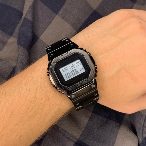 Чоловічий електронний годинник Skmei 1456BK Black у металевому корпусі