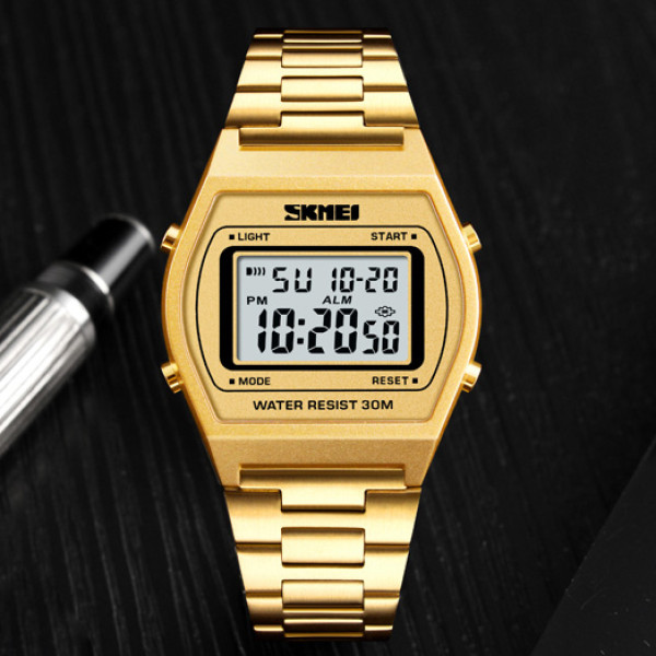 Женские электронные часы Skmei 1328GD Gold с металлическим браслетом