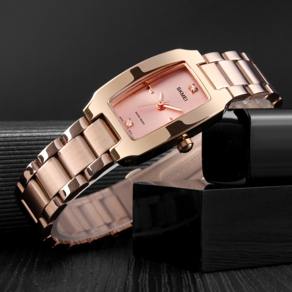 Женские часы Skmei 1400RG Rose Gold прямоугольные с металлическим браслетом