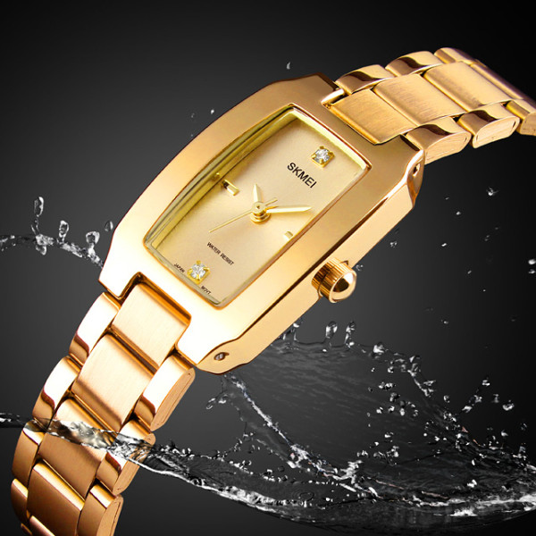 Жіночий кварцовий годинник Skmei 1400GD Gold із золотистим браслетом