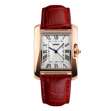 Женские кварцевые часы Skmei 1085RD Red с кожаным корешком