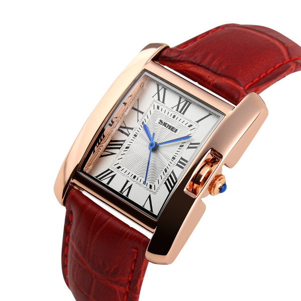 Жіночий кварцовий годинник Skmei 1085RD Red з шкіряним ремінцем
