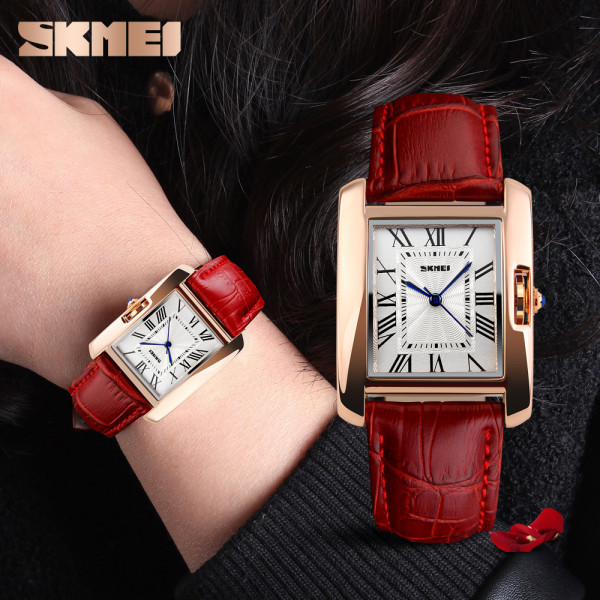 Жіночий кварцовий годинник Skmei 1085RD Red з шкіряним ремінцем