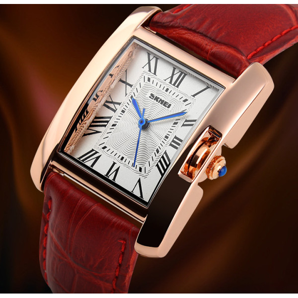 Жіночий кварцовий годинник Skmei 1085RD Red з шкіряним ремінцем