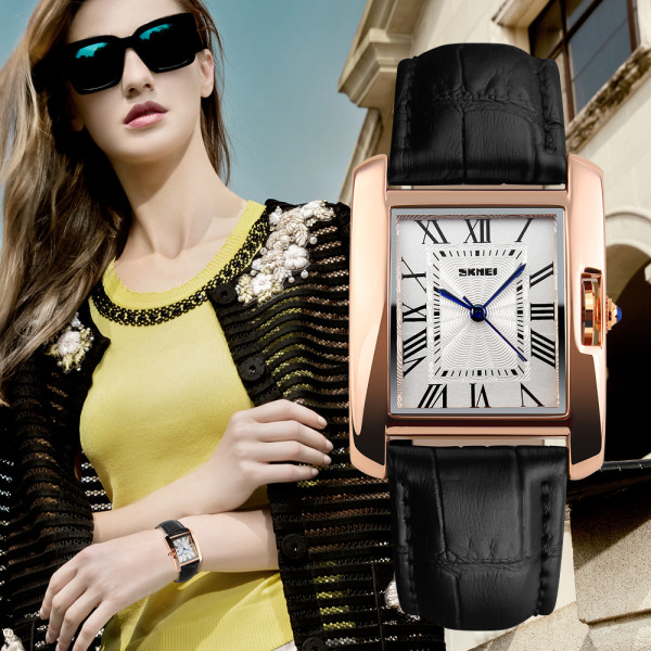 Женские часы Skmei 1085BK Black со кожаным корешком