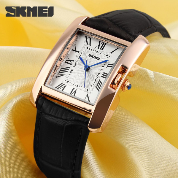 Женские часы Skmei 1085BK Black со кожаным корешком