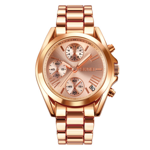 Женские часы Skmei 1897RG Rose Gold кварцевые хронограф с водозащитой 3 ATM