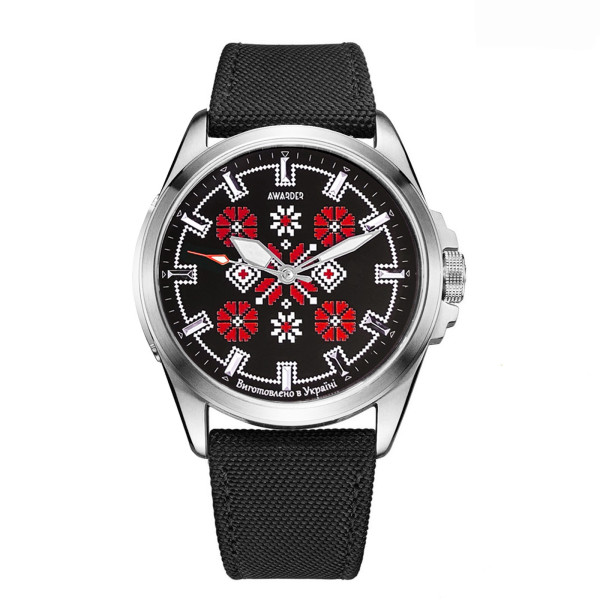 Мужские патриотические часы Awarder Embroidery Silver-Red Black 10ATM