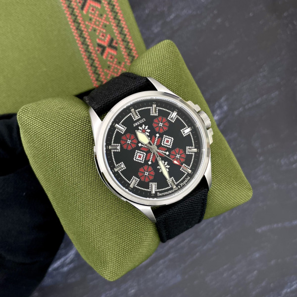 Мужские патриотические часы Awarder Embroidery Silver-Red Black 10ATM