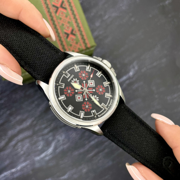 Мужские патриотические часы Awarder Embroidery Silver-Red Black 10ATM