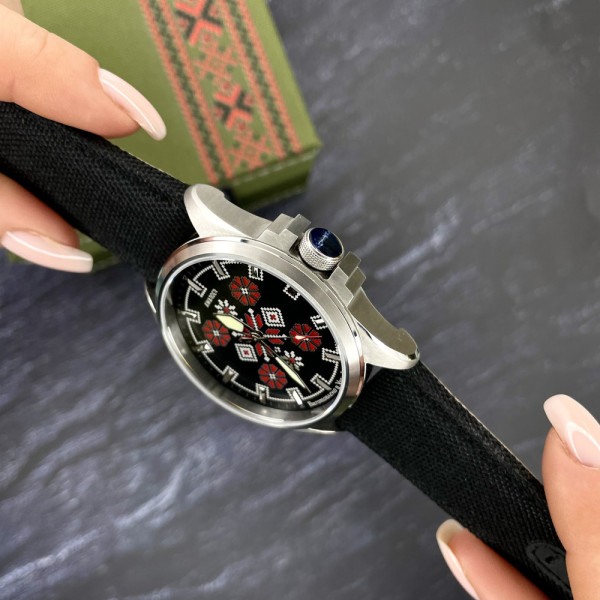 Мужские патриотические часы Awarder Embroidery Silver-Red Black 10ATM