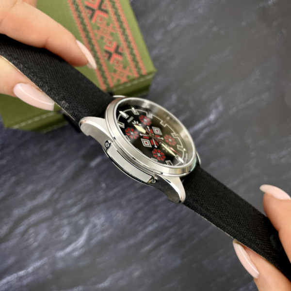 Мужские патриотические часы Awarder Embroidery Silver-Red Black 10ATM