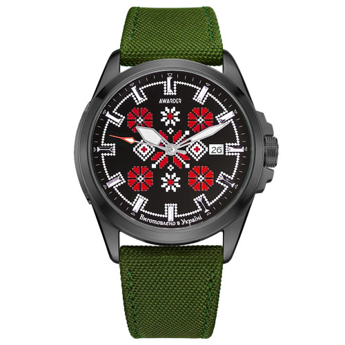 Чоловічий годинник Awarder Embroidery Black-Red Green Automatic 10ATM сапфір