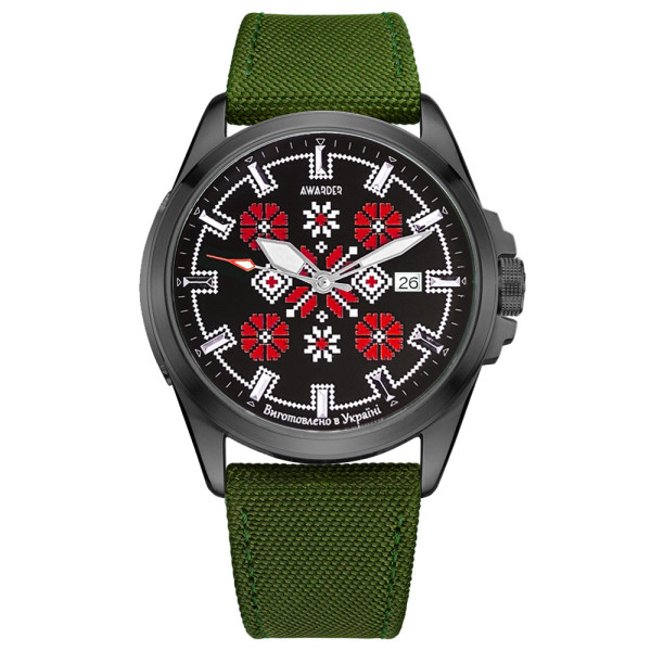 Чоловічий годинник Awarder Embroidery Black-Red Green Automatic 10ATM сапфір